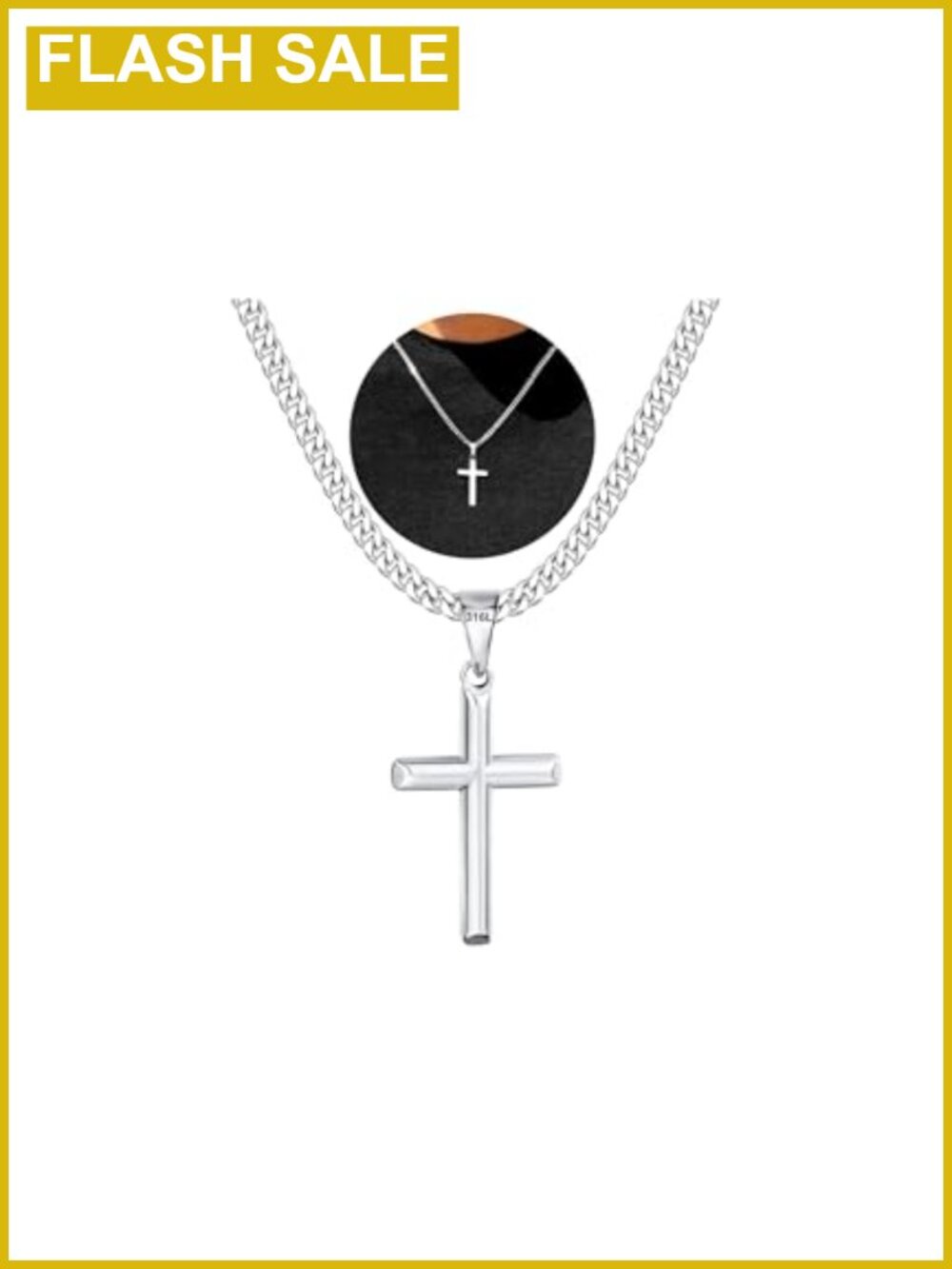 Mens 316L Stainless Steel Cross Necklace Cuban Chain